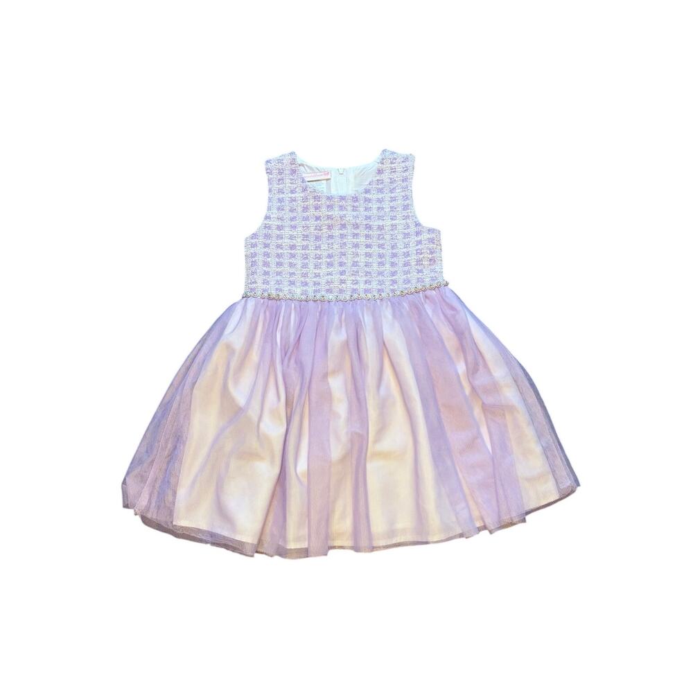 Bonnie Jean Toddler Girl Lavender Tweed Tulle Dress Rhinestone Waist Size 4T